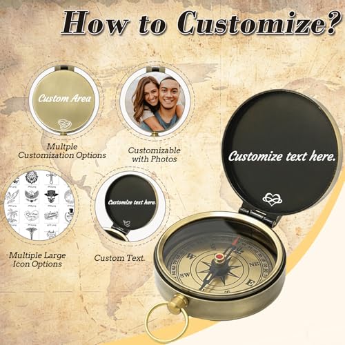 Brújula personalizada de latón con foto grabada y texto para hombres, padres, novios y graduaciones miniatura 2