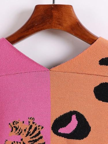 QJQ Women's Leopard Animal Tiger Print Cardigan Sweaters V Neck Long Sleeve Color Block Button Down Sweater Tops 20253