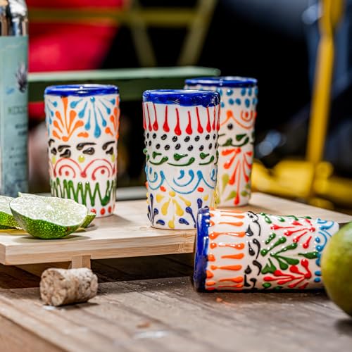Image of Talavera Shot Glasses Set of 4 Authentic Mexican Tequila Shot Glasses - Hand-painted - 2 Oz (Colors Lace)