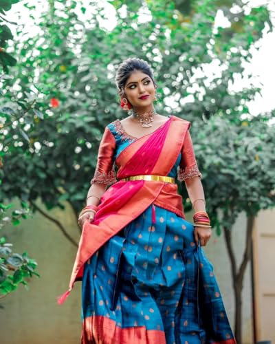 Image of ZITON Women's Indian Traditional Kanjivaram Silk Pure Weaving Lehenga Choli Along With Dupatta And Blouse Piece, Half Saree (Unstitched)
