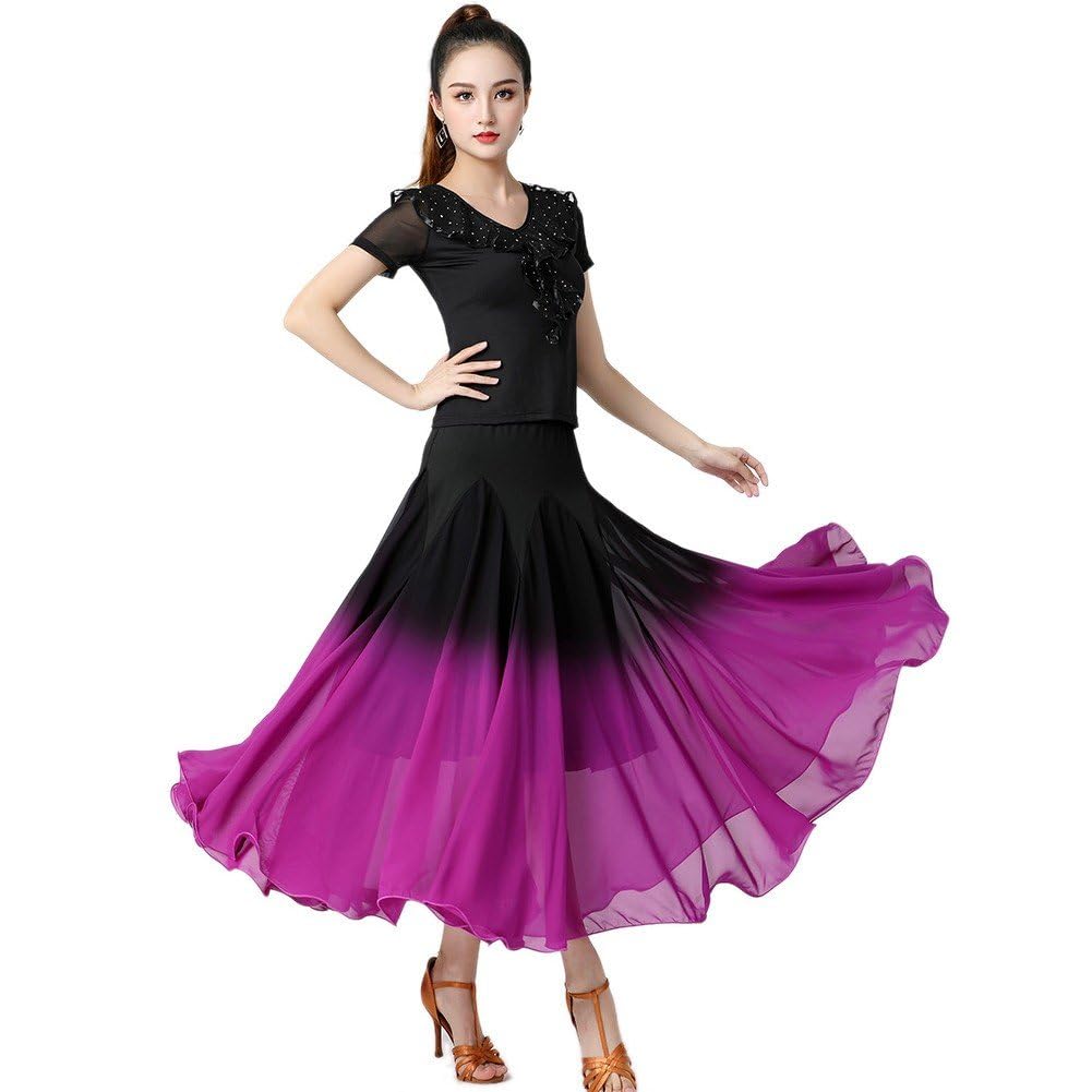 Jupe Longue De Danse De Salon pour Femmes, Jupe De Danse Flamenco, Jupe Pivotante Dégradée, Costumes De Danse du Ventre pour Pratique De Danse Moderne