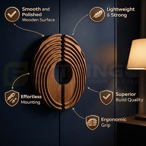 Image of Teak Wood Main Door Handle /Pull & Push Handle /Wooden Handle for Wordrobe /Modern Designer Handle Complete Set of 1 (Left & Right) 8 * 4 Inch-| 3 Years Warranty |
