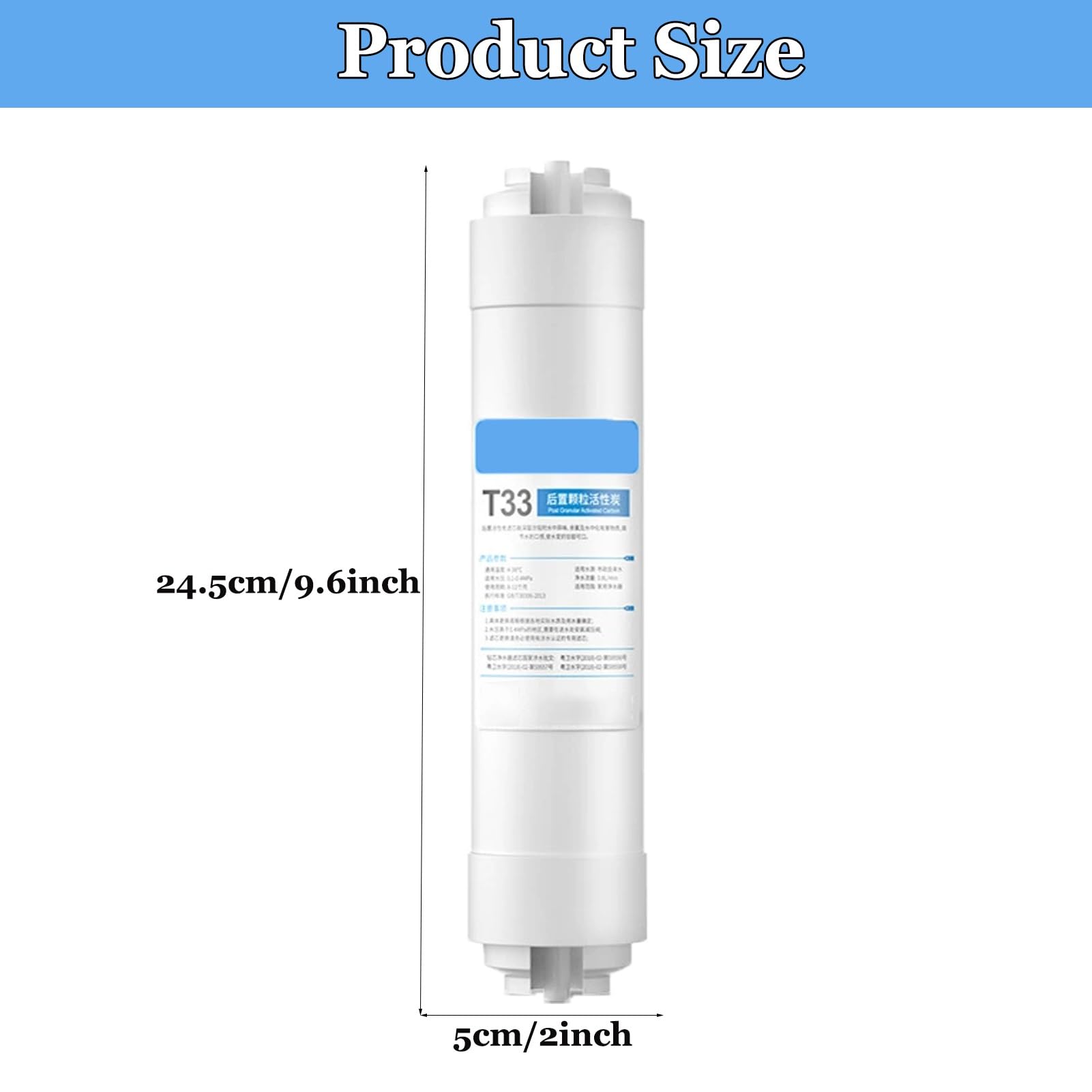 Lot 4 filtres à eau à charbon actif T33, Raccords rapides tuyaux 1/4 po, Pour systèmes d'osmose inverse (OI) sous évier, remplacement du filtre