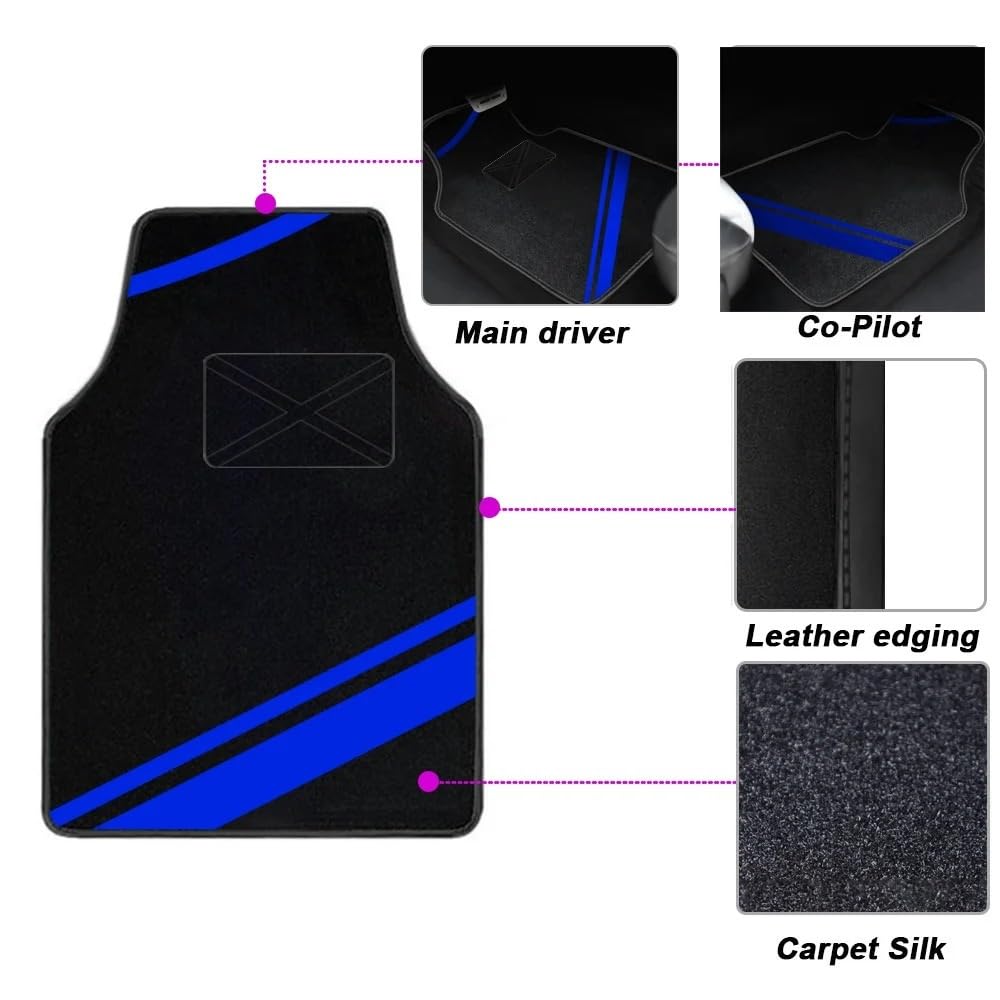 Generico Set tappetini Auto Tappetini per Auto Tappeto Universale Set Completo Accessori Tapis De sol Voiture Alfombrillas para Autos Rilievi del Piede dell'automobile Tappeto tappetti Auto(Blue 2)