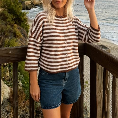 Image of Women Knitted Crop Cardigan Shirt Short Sleeve Button Down Ribbed Knit Crop Top Y2k Girls Outwear Top Tee Shirt