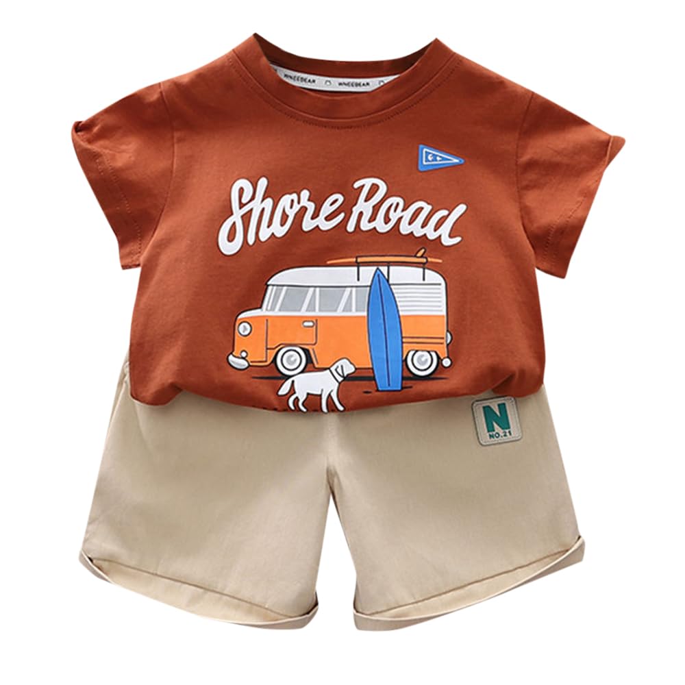 Hopscotch Cotton Boys Vehicle Print T-Shirt Shorts Set