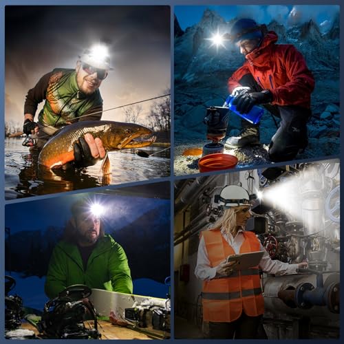TIROFLX 12 Modes 16000 Lux Headlamp Motion Sensor Red Warning Adjustable Focus Energy Saving, More Than 95 Hour Standby Head Lamp, IP65 Waterproof and 125° Angle for Camping Hiking Hunting Hardhat