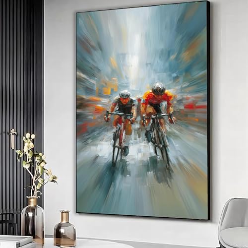 Oeuvre abstraite de cyclistes tableau decoration sportive idee cadeau velo