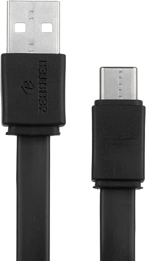 ZEBSTER Z-CC25 USB to Type C Cable, flat cable, supports upto 3A,Charge & Sync (Black)