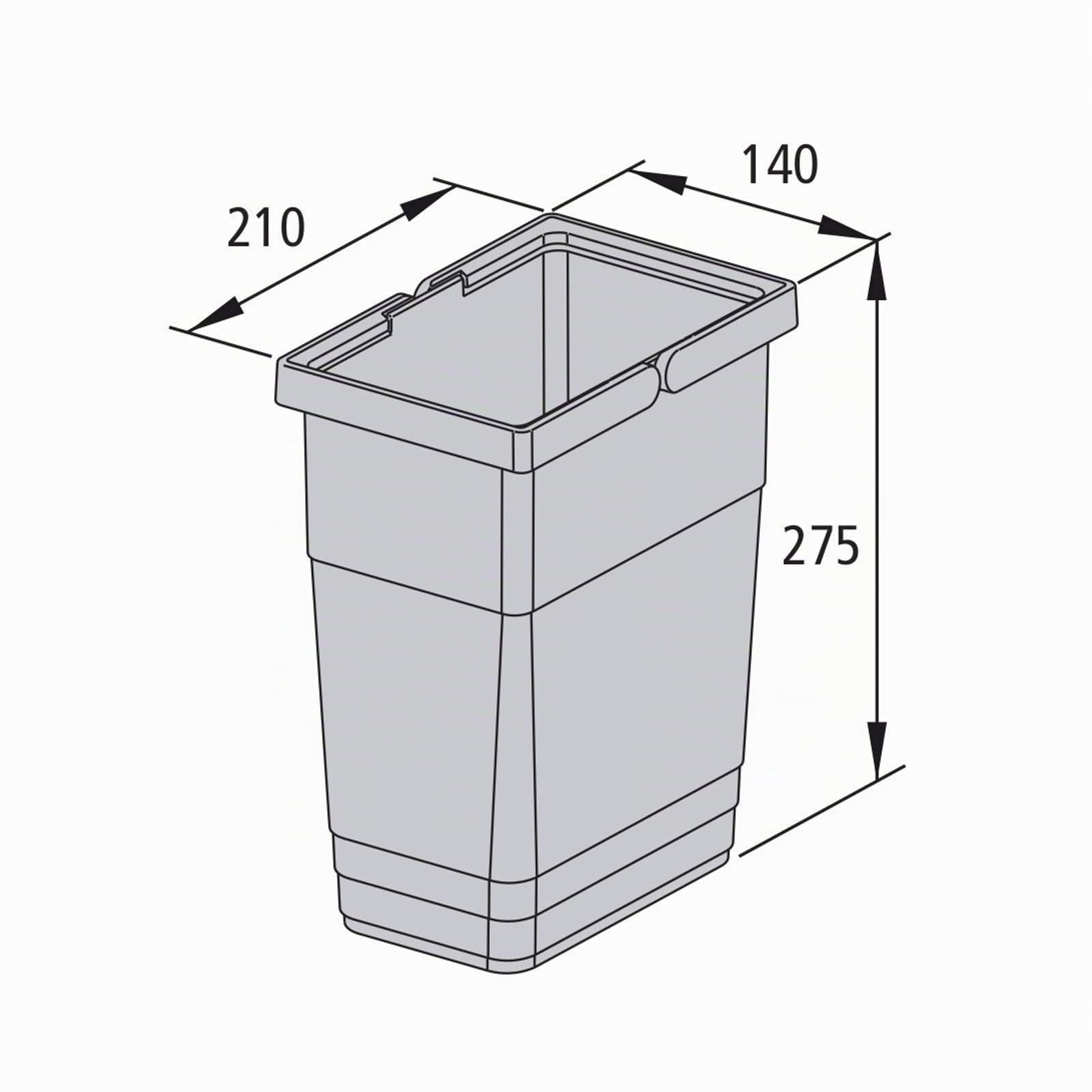 Ninka Abfalltrennsystem eins2vier KB 600 mm, Seitenstärke 16 mm Höhe 275mm | 2x 6L, 2x 13,5L, 1x 60er Bodenplatte, 1x 60er Deckelplatte, 2x Führungsleiste dunkelgrau für Tandembox von SOTECH