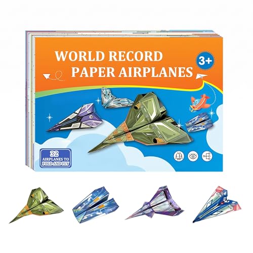 Xuoent Paper Airplanes for Kids, Paper Airplane Craft Kit with 32 Colorful Origami Papers, Easy Fold Paper Plane Kit for Boys and Girls Ages 6-12+ (Digital Manual Only, Fun and Easy to Fold)