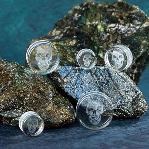 Stylish Glass Skull Saddle Plugs - Ear Gauges Expander Tunnels Stretched Ears(Sold in Pairs)3