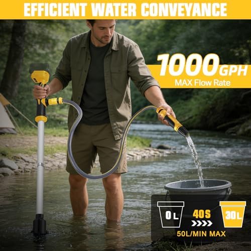 Cordless Stick Water Transfer Pump Compatible with Dewalt 20V Battery, 1000 GPH, Deep Well Submersible Pump with 3/4'' Outlet, Portable Sump Pump Stick Utility Pump for Pool, Garden, Pond (Tool Only) - 2