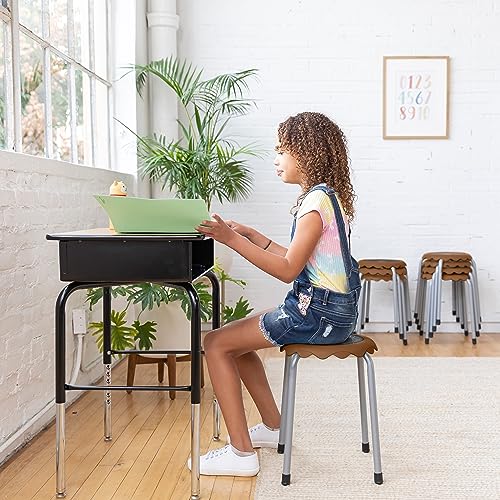 Image of ECR4Kids Daisy Stackable Stool with Glides Seating Set, Flexible Seating, Chocolate, 8-Piece