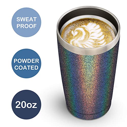 Civago Insulated Travel Coffee Mug, 20 Oz Stainless Steel Tumbler With Lid And Straw, Double Wall Vacuum Coffee Mug Cup, Black Glitter #TOP2