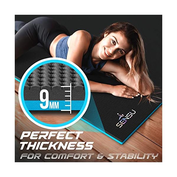Sensu Large Yoga Mat - 6’ x 4’ x 9mm Extra Thick Exercise Mat for Yoga, Pilates, Stretching, Cardio Home Gym Floor, Non- Slip Anti Tear Eco-Friendly Workout Mat - Use Without Shoes