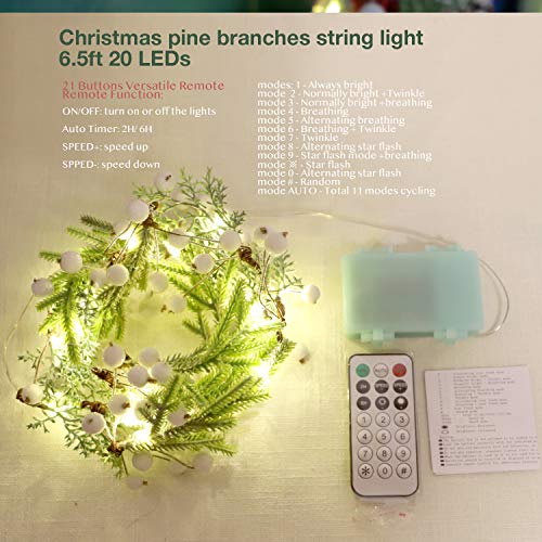 Mengnan Pine Branch White Berries String Lights 6Ft 20Leds Christmas Garland With Lights Battery Operated For Bedroom Indoor Outdoor Garden Gate Winter Holiday Fireplace Xmas Tree New Year Décor #TOP6