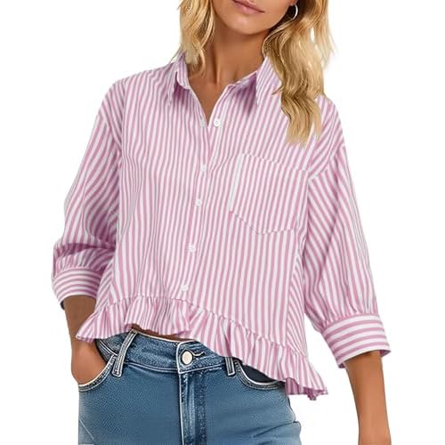 LOMON Womens 3/4 Sleeve Button Down Tops Dressy Ca