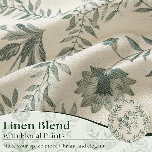 Image of Sage Green Floral Curtains 84 Inches Long for Living Room 2 Panels set