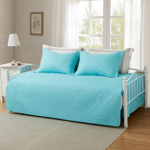 Image of 3 Piece Blue Daybed Cover Twin Size Cozy Daybed Sets Bedding Double Sided Quilting Cover Set Geometric Print Bedspread Coverlet All Season for Twin Bed with 2 Standard Shams,39 inchx75 inch