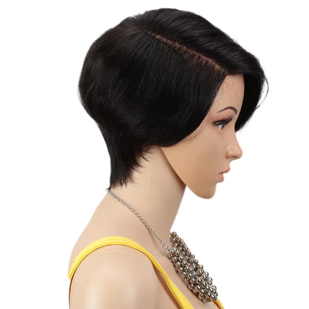 Haarpflege Schwarze Kurz Geschnittene Gerade Bob C Teil Spitze 100% Echthaar Perücken Für Damen Brasilianische Leimlose Alltagsperücke