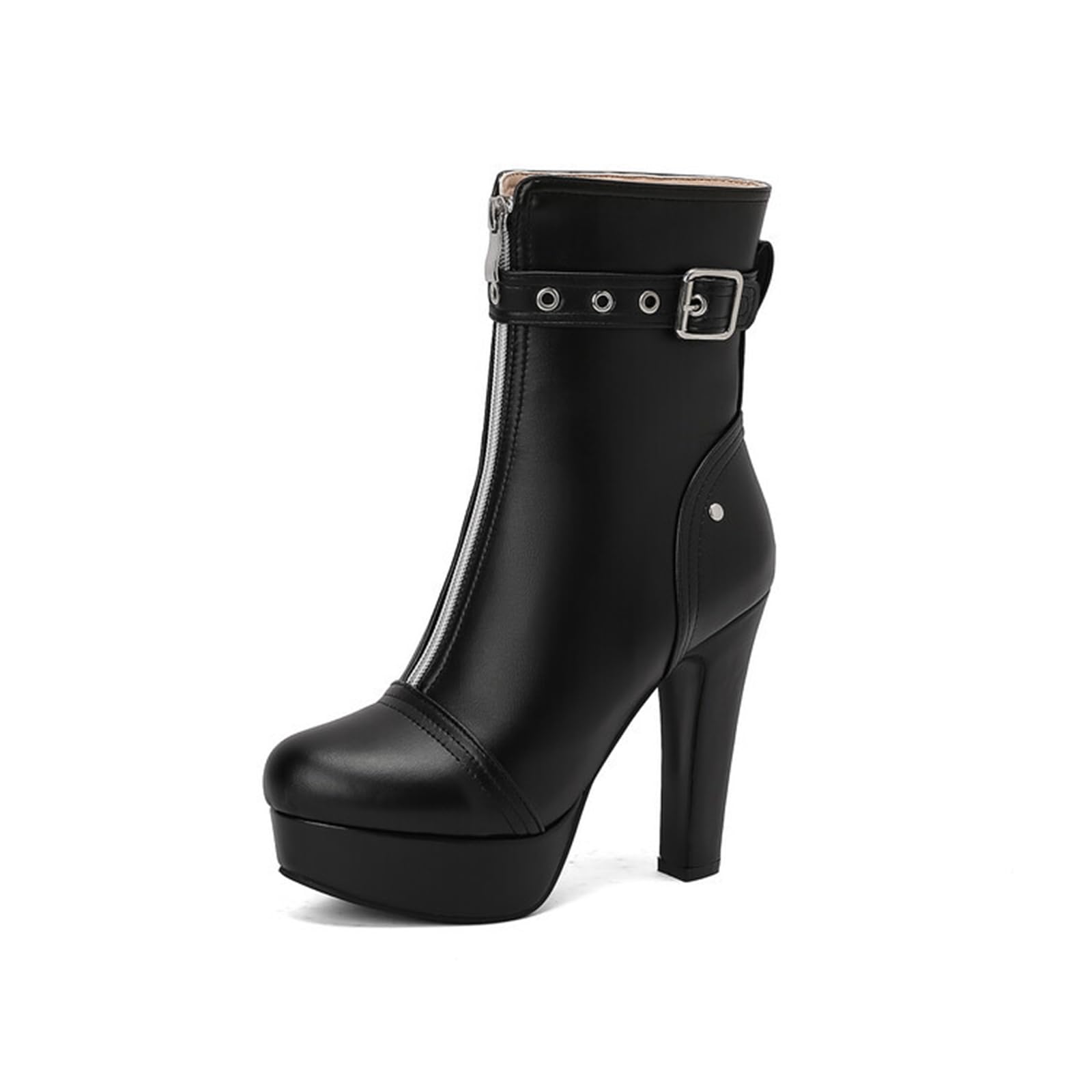 12 CM Tacco a Spessore Sole Ankle Boots Rotondo Toe Cerniera Mid-Tube Cintura Fibbia in Pelle Verniciata Stivali