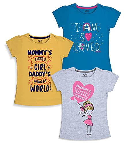 Image of minicult Girls Half sleeeves Cotton Tshirt with Cute Prints and Colorfull (Unicorn)(Pack of 3)