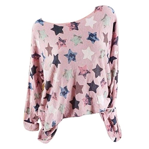 Blusas Mujer, ASHOP Casual Estrella impresión Talla Extra Sudaderas Ropa en Oferta Camisetas Manga Larga Tops de Fiesta Abrigos Invierno de Mujer otoño (XXXXXL, Rosado)