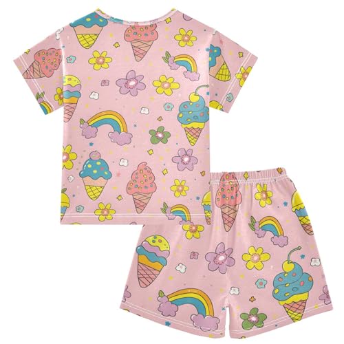 ALAZA Rainbow Ice Cream Flower Floral Pajamas Short Sleeve 2 Piece Sleepwear Top and Bottom Pajama Set Unisex2