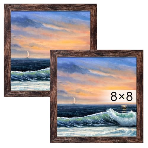 Image of LUCKYLIFE 8x8 Picture Frame Brown for Wall Mounting or Tabletop Display, 2 Pack