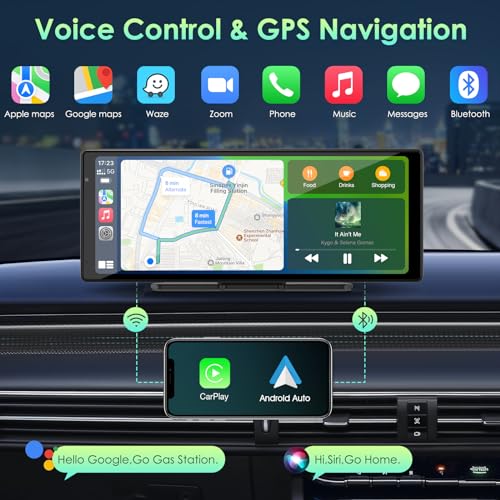 aphqua 2024 Wireless Protable Carplay & Android Auto, tela Carplay de 9,3 polegadas, Car Play com câ