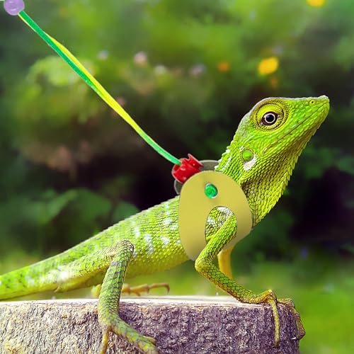 Image of AIITLE Bearded Dragon Leash & Harness 3-Size Pack (S /M /L) - Adjustable, Soft Leather Reptile Harness for Geckos, Lizards, Chameleons, Ferrets, Hamsters, Yellow