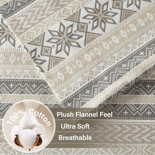 True North by Sleep Philosophy Flannel Sheets Twin XL Size, Cozy 100% Cotton Flannel Bed Sheets, Ultra Soft Cute Sheet Set, Elastic Pocket Fits Up to 12" Mattress, Nordic 3 Piece