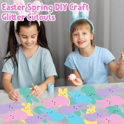 Image of Easter Glitter Bunny Cutouts - 100Pcs Colorful Rabbit Paper Cutouts Spring Bunny Peeps Paper Die Cut with Glue Points for Kids Party Classroom Office Bulletin Board Decorations Craft Projects Supplies