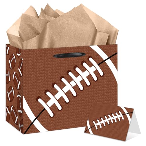YXYASR Large Football Gift Bag Sports Gift Bag with Tissue Paper and Greeting Card with Envelope Football wrapping paper Bag for Birthday Game Day Football Party Supplies