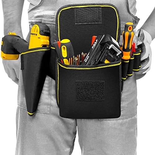 SANIKLITE Adjustable Tool Pouch with Belt Clip, 600D Oxford Waterproof Electrician Tool Tote Bag with Multi-Pockets, and Battery Holder for Dewalt & Milwaukee Ideal for Electric Tools