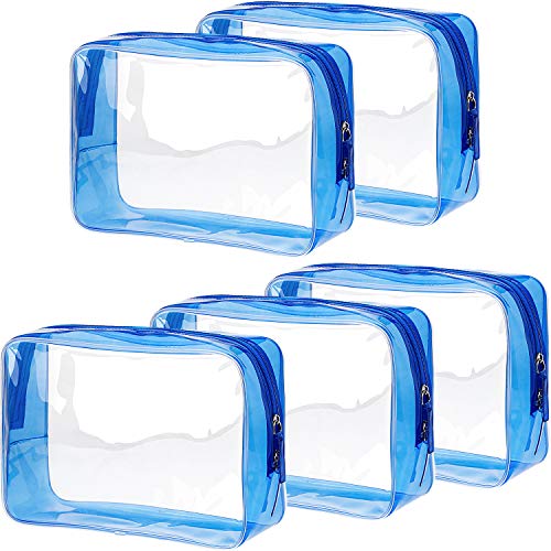 Pangda 5 Pack Clear PVC Zippered Toiletry Carry Pouch Portable Cosmetic Makeup Bag