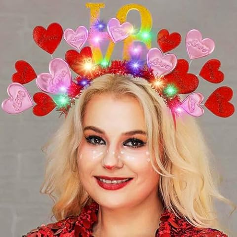 DRESBE Valentine's Day Light Up Headband Red Heart LED Headbands Valentine Party Hair Accessories for Women Cover