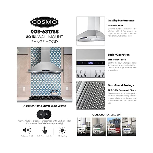 COSMO COS63175S Wall Mount Range Hood with Ducted Convertible Ductless