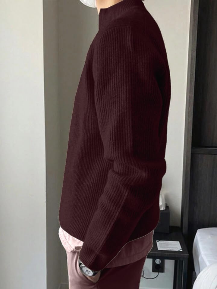 Image of ColorChakra High Neck Woollen Sweater for Mens Half Zip Wool Cardigan Plus Size M to 5XL