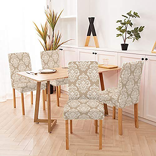 Bisead 182023030424008 Baroque White And Beige Floral Ornament Graphic Damask Flower Ornament Chair Cover Removable Set Of 4 Decorative Seat Slipcovers thumb #2