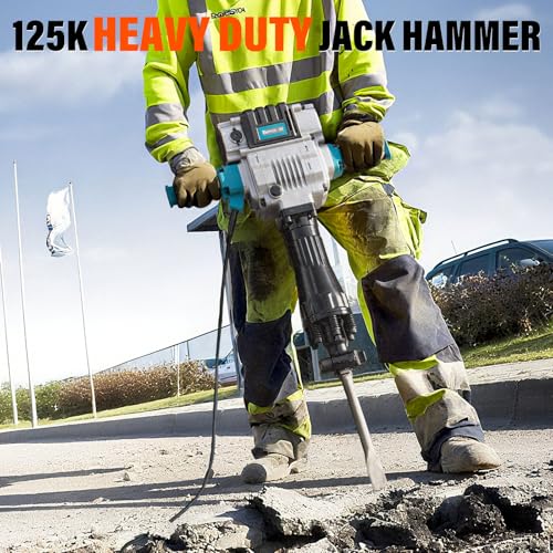 Image of Berserker 2100W 50-Pound Demolition Jack Hammer 125K with 1-3 /16 inch Hex,17Amp | Full-Size Heavy duty Corded Electric Concrete /Pavement Breaker with Wheeled Carrying Case, Flat Chisel, Bull Point Chisel