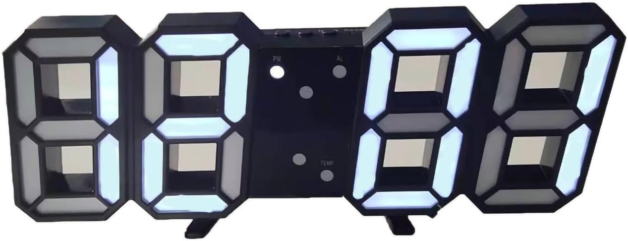 LED Table Clock, 3D LED Wall Clock, Minimalist Wall Mounted Alarm Clock for Home Livingroom Office (Black Font P Ink Letter)