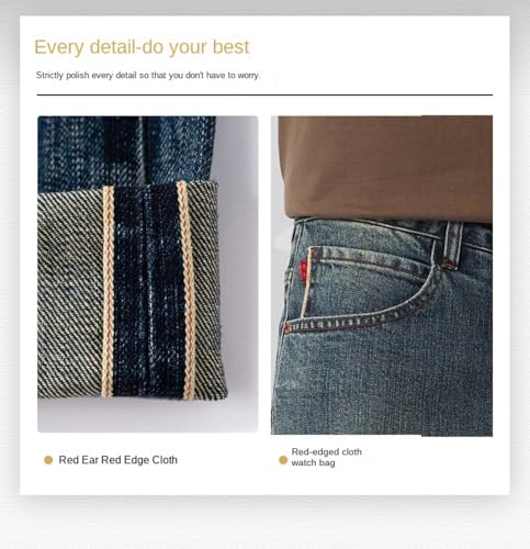 Jeans Pants Trouser Denim Heavy Craftsmanship Nostalgia Daning Red Edge Men's Cotton Elastic Small Classic3