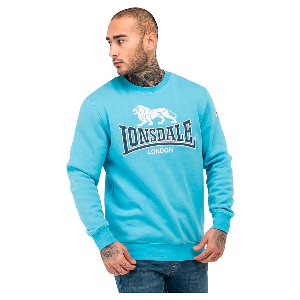 Lonsdale LAWINS Men's Crew Neck Sweatshirt, Regular Fit, Blue/White/Navy, XL, Blue/White/Navy