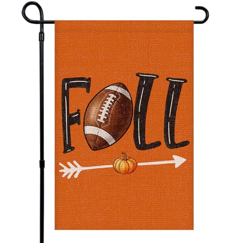 Fall Football Garden Flag 12x18 Inch Double Sided Seasonal Pumpkin Autumn Sports Game Day Small Burlap Garden Flags for Porch Patio Lawn Farmhouse Holiday Decorations