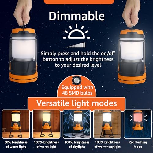 Rechargeable LED Camping Lantern - Power Outages, Hurricanes, Emergency, Hiking, Outdoor - Bright Battery Powered Electric Survival Light with Built-in Power Bank- Portable and Waterproof Camp Lantern
