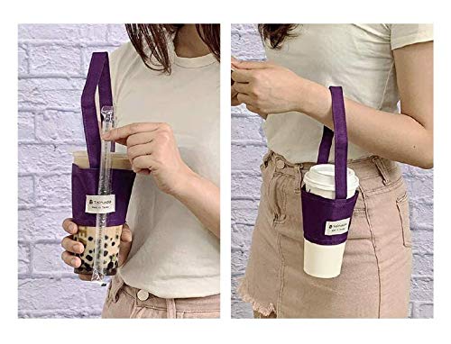 Image of Portable Hands-Free Coffee & Boba Cup Carrier Strap & Straw Loop (Purple)