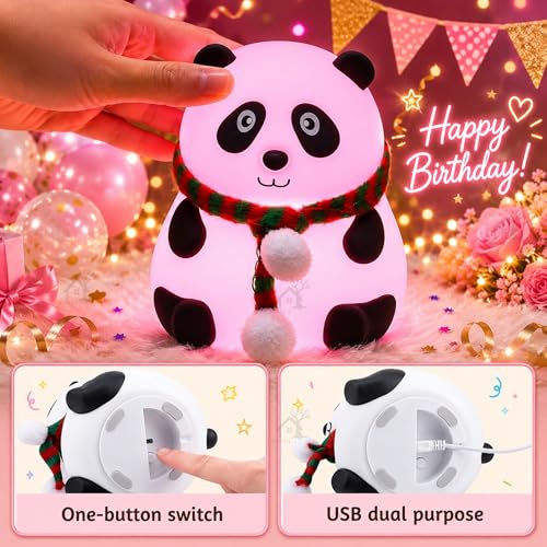 Image of ANKRI Rechargeable Silicone Panda Night Light for Kids | 7-Color LED Changing Lamp | Adorable Room Decor & Gift for Toddlers, Teens, & Valentine's Day Present