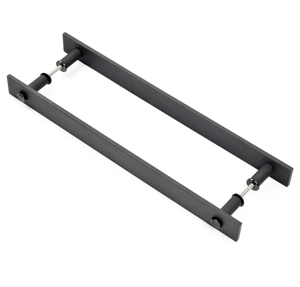 Manija de puerta de granero negro rústico de acero de 35,56 cm y tira de madera puerta de dos lados plana barra a barra manija de puerta Knocker